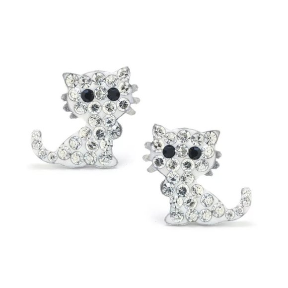 Giani Bernini Jewelry - GIANI BERNINI Clear Pave Crystal Cat Stud Earrings set in Sterling Silver